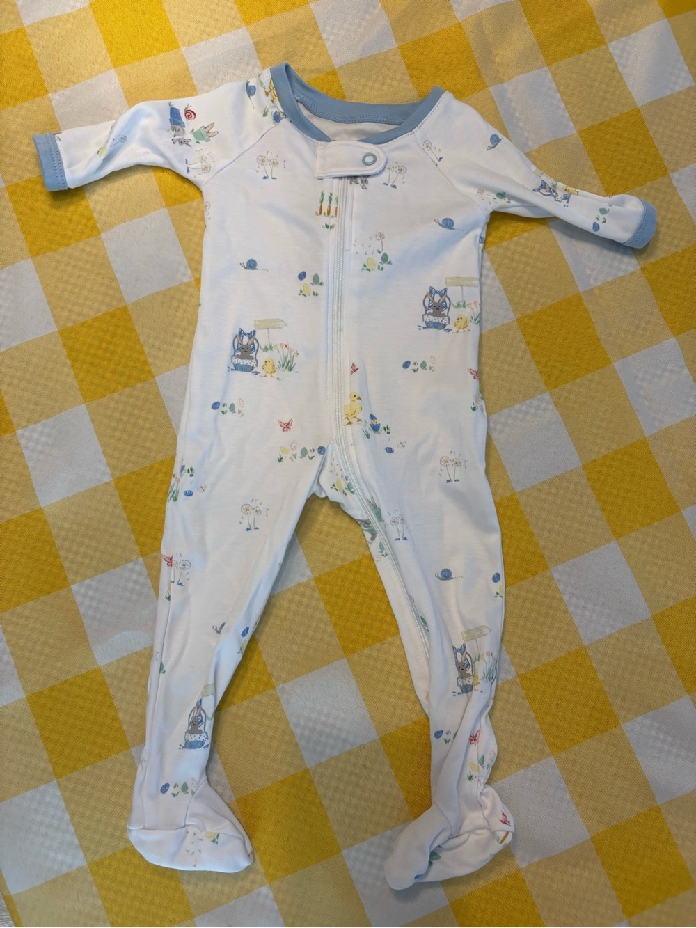 White Footed One-Piece with Light Blue Trim - Baby Pajamas